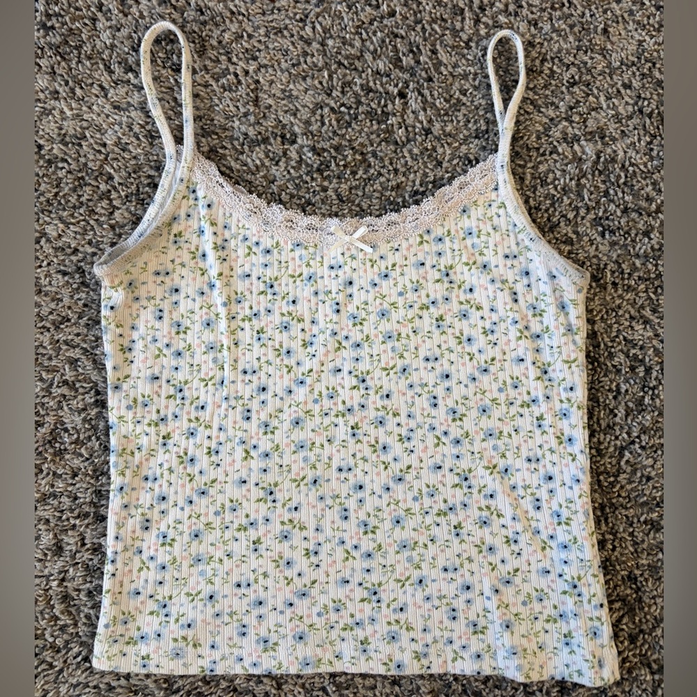 Floral Lace Trim Camisole Top
